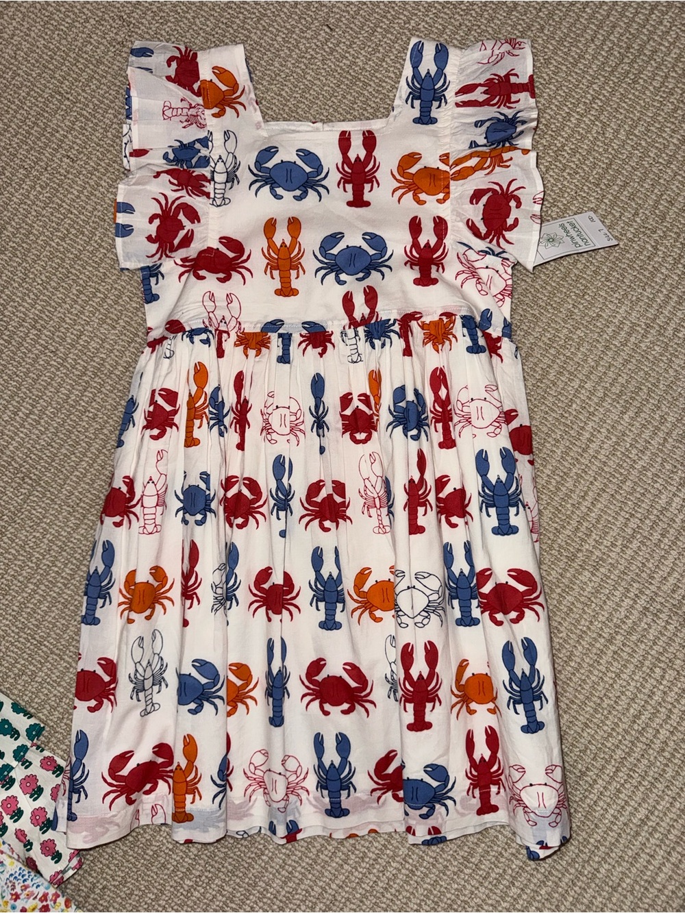 NWT Pink Chicken Elsie White Sundress with Red, Blue & Orange Crab Print
